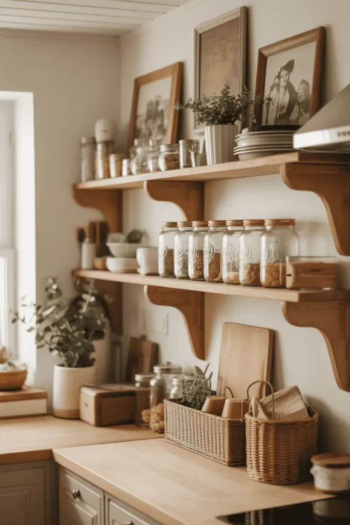 Open shelving with mason jar storage