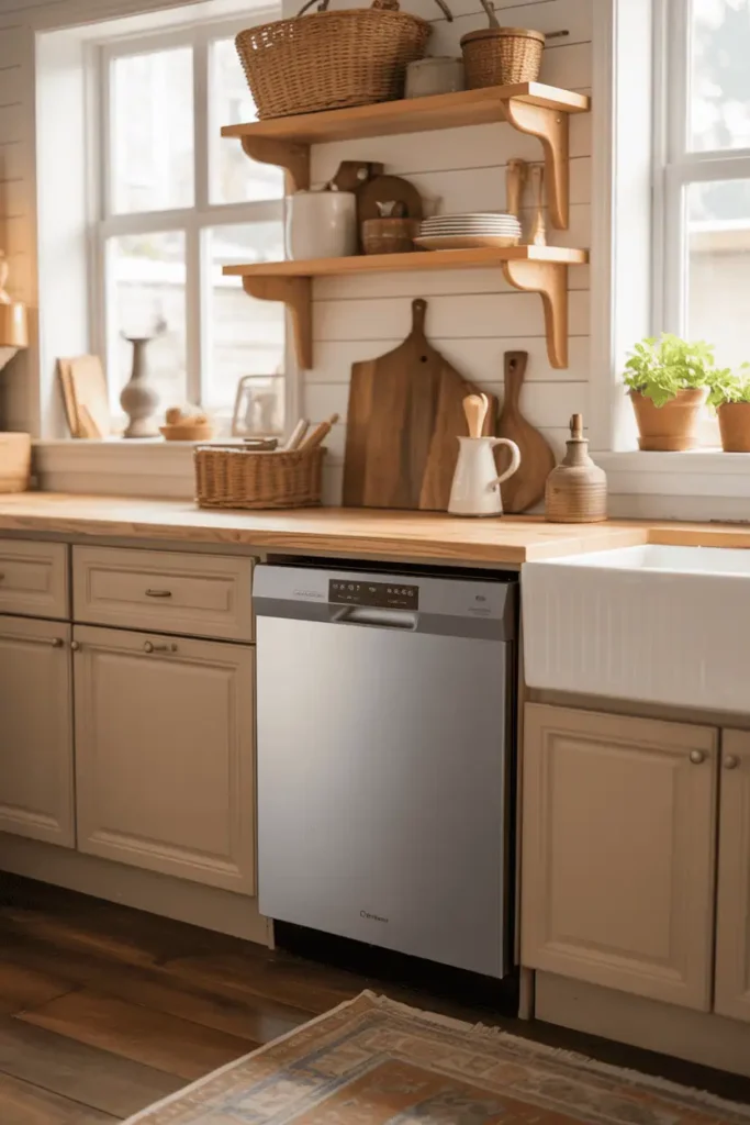 Panel-ready farmhouse dishwasher hidden in cabinetry