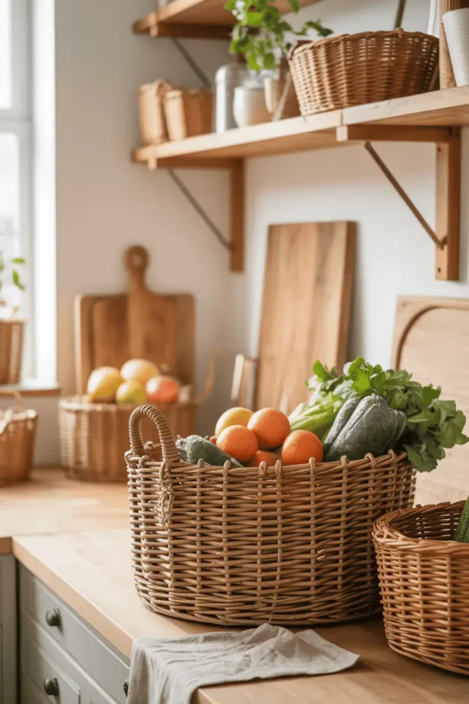 Woven baskets used for produce storage