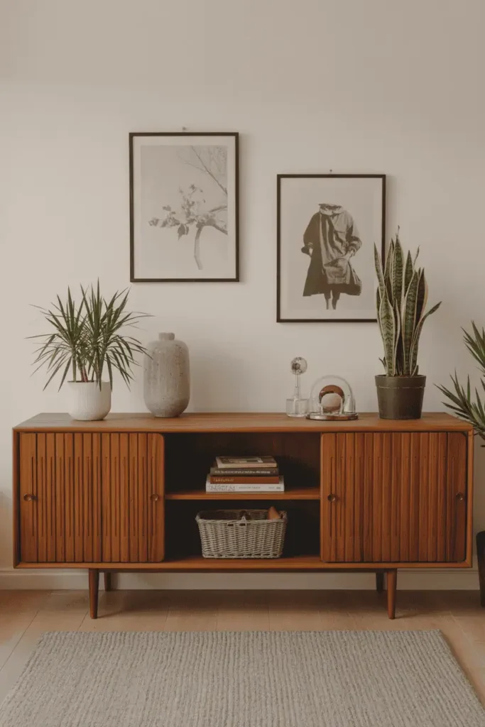 Stylish storage in a mid century modern living room.